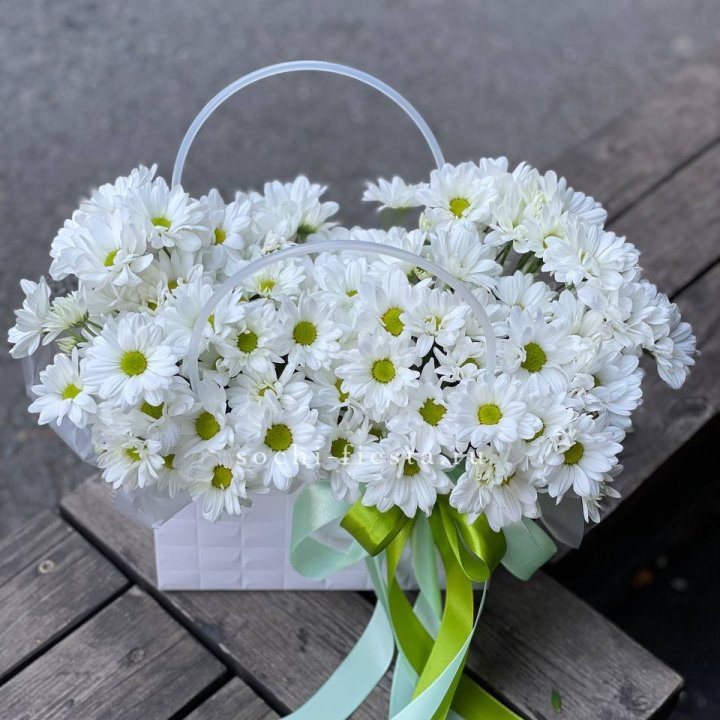 Сумка с хризантемами ромашками в Тюмени