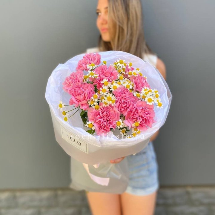 Дуобукет диантусов и ромашек в Тюмени