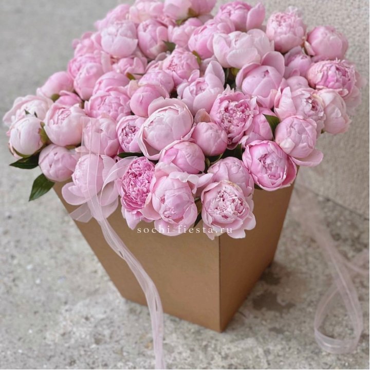 49 пионов в крафт коробке в Тюмени