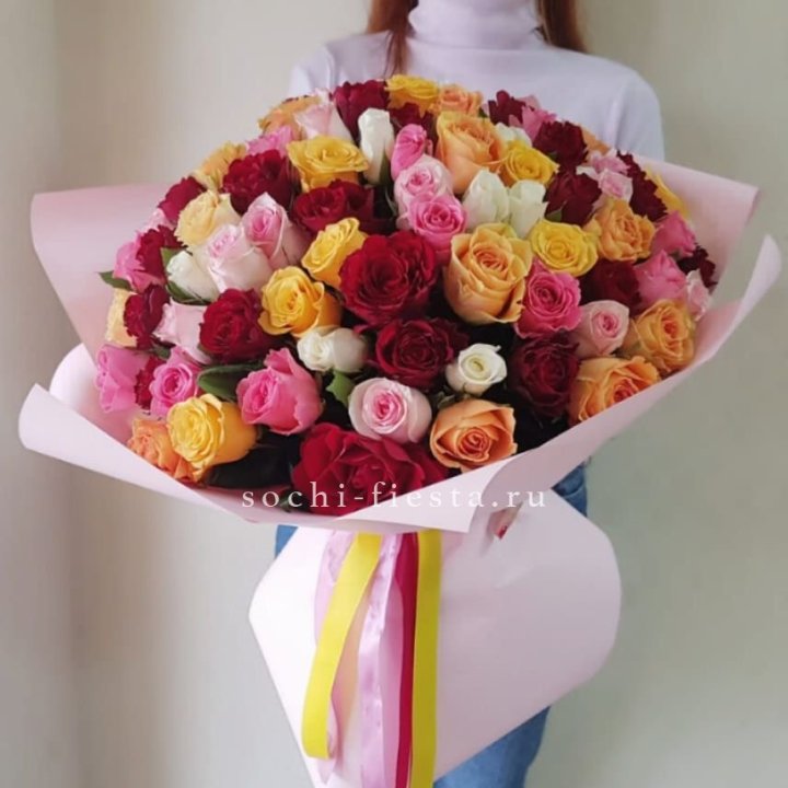 101 роза Кенийский микс "Нежность" в Тюмени