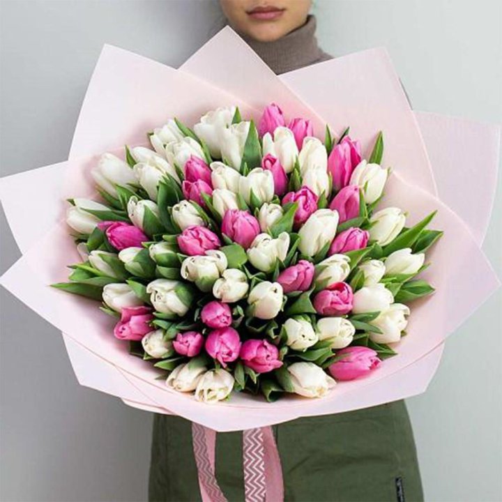 61 бело-розовый тюльпан в Тюмени